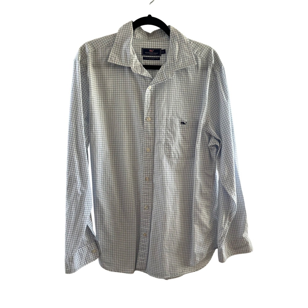 Vineyard Vines Mens Classic Fit Tucker Shirt White Blue Windowpane Large